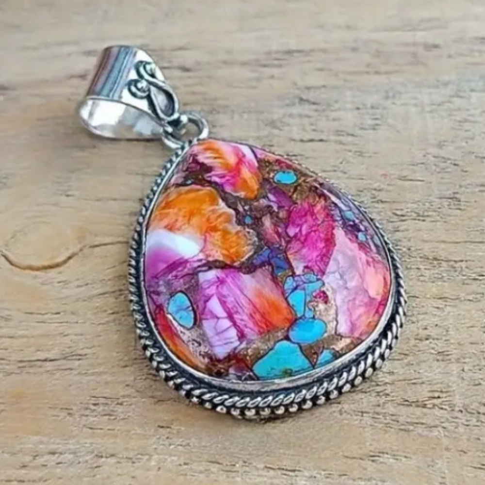 Kingman Pink Dahlia Turquoise pendant